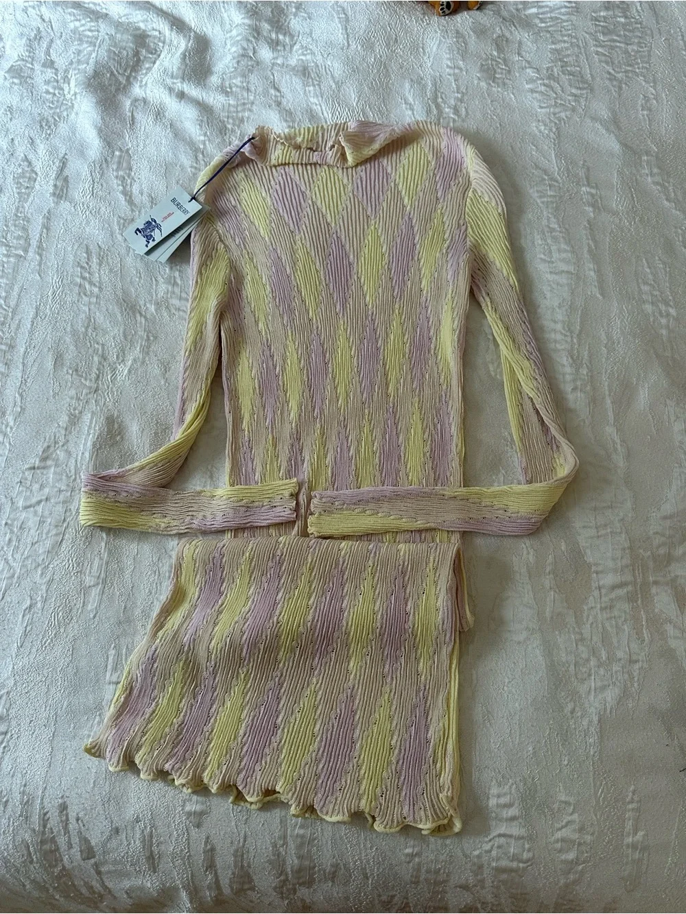 Burberry Striped Ribbed Knit Dress Top - Pink & Yellow - Picture 4 of 5